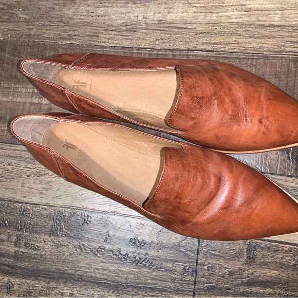 Frye Kenzie Venetian Flats Loafers Pointed cognac fall boho casual leather 198$ - Picture 8 of 9